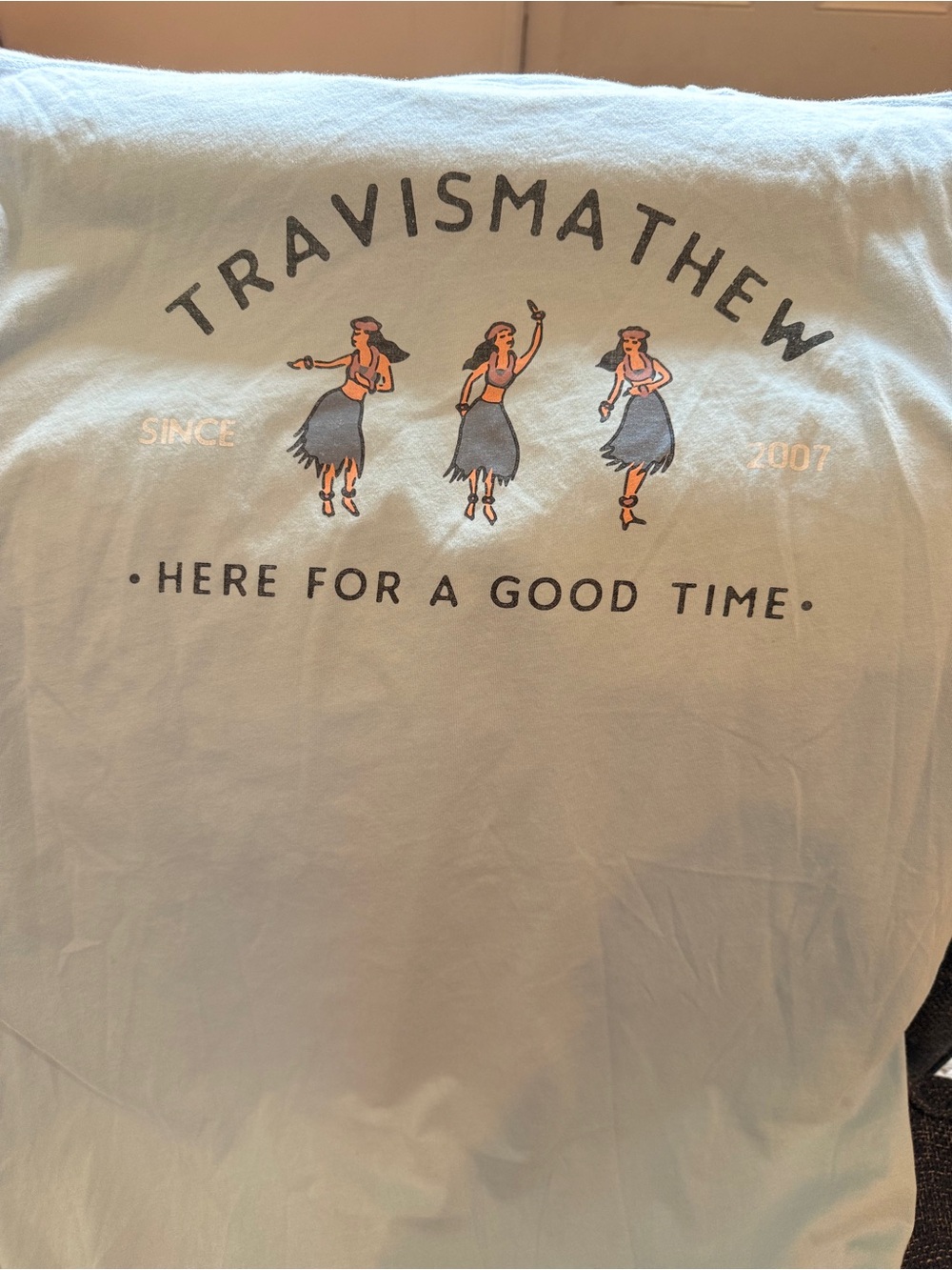 Travis Mathew Light Blue Graphic Tee with Black Text
